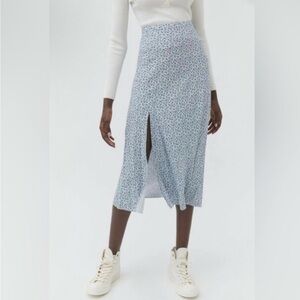 Urban Outfitters Blue Floral Midi Skirt With Slit Size S